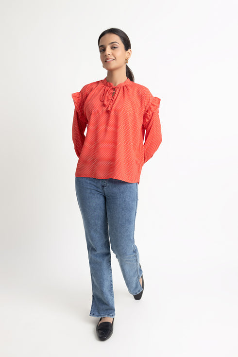 Dotted Red Georgette Top